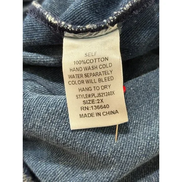 LAtiste by Amy Womens 2X Jumpsuit Blue Two-Tone Denim Long Sleeve One-Piece NEW - Picture 5 of 5